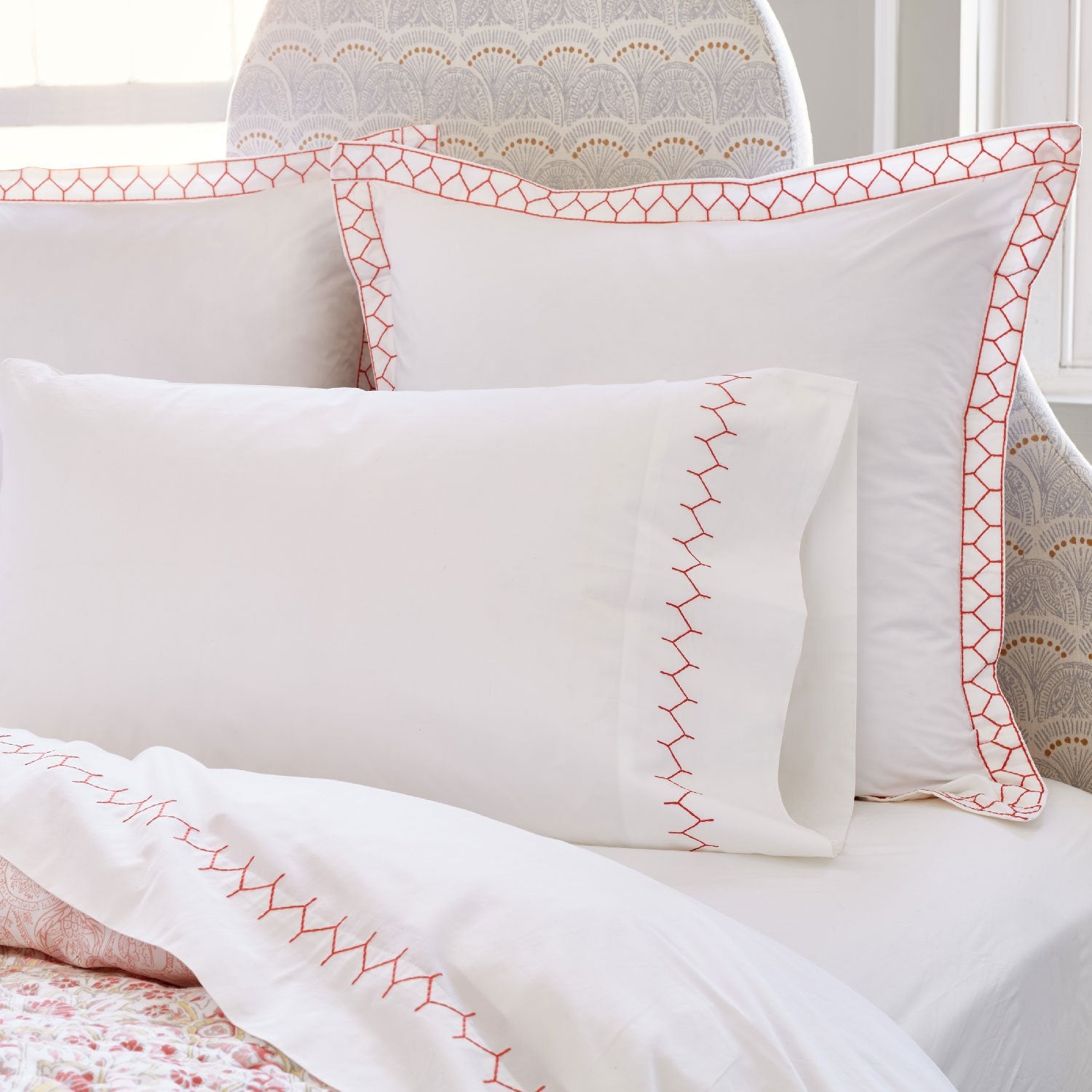 Stitched Coral Pillowcase Pair - Thumbnail 2