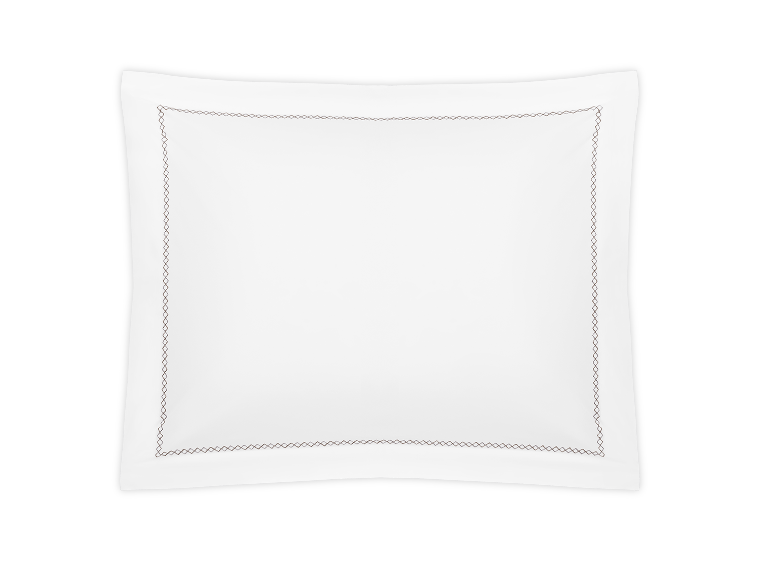 The Matouk Hatch Bedding Collection Oak features a white square pillow with a looping border design, crafted from soft 520 thread count Ceylon percale, shown on a transparent background.