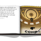 An open book showing a quote on the left page and an interior image of a building in Havana on the right page with a ceiling and a chandelier, and the word "Havana Blues" with a silhouette logo, encapsulating elements of the Cuban revolution by Assouline.