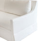 A Hannah Sofa by Verellen, with a ruffled skirt, featuring upholstery.