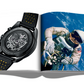 The book "Watches: A Guide by Hodinkee" by Assouline showcases detailed watch chronographs on one page and an astronaut in space on the other, creating a mesmerizing experience for vintage wristwatch enthusiasts.
