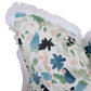 The Wildflower Navy Leaf Pillow by Hive Custom Pillows is handmade in the USA, measuring 22" x 22", and features a floral print in blue, green, and peach tones. It has white fringe edges and custom down filling for added comfort.