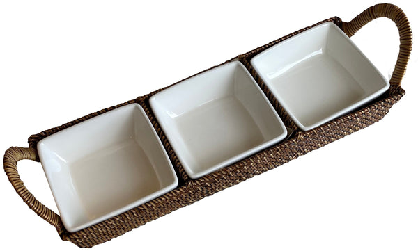Rectangular Tray with 3 Procelain Section Server