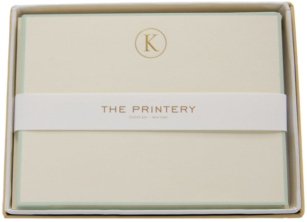 The primary Printery - Note Card Box Set, K-Initial Letter with Aqua Border in a white box.