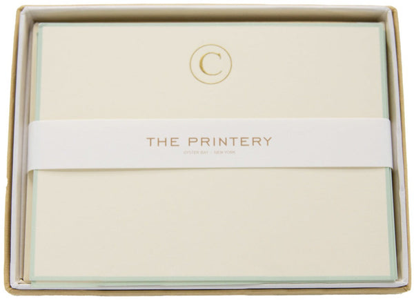 The Printery - Note Card Box Set, C-Initial Letter with Aqua Border