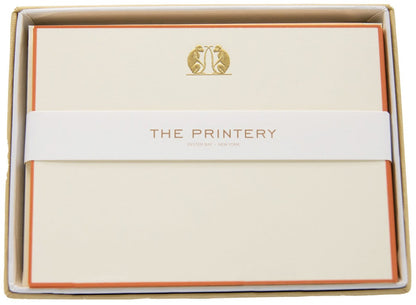 Monkey Card Set by Printery: ecru horizontal cards with terra cotta borders, gold double monkeys emblem at the top center, and Printery branding.