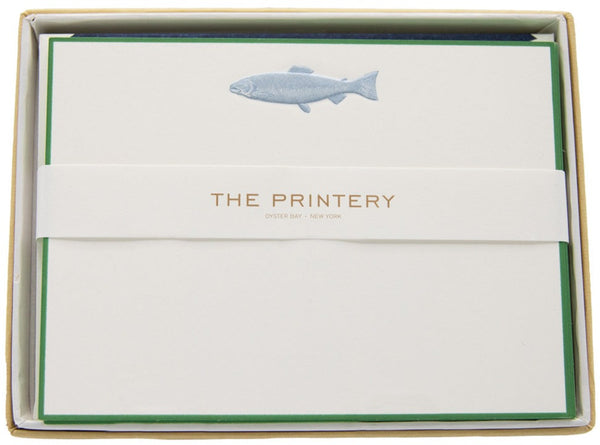 A Printery Metallic Blue Fish notepad box.