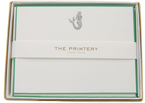 The Printery - Note Card Box Set, Mermaid stationery set in a bright white box.