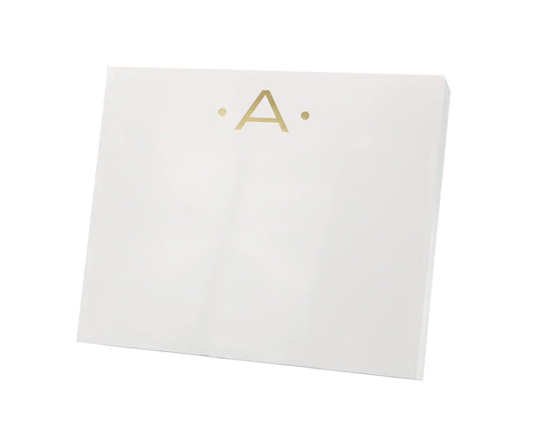A Black Ink Large Initial Notepad, Gold Foil with the letter a on it.