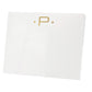 The Gold Initial Large Notepad by Black Ink features a square, white design with a gold "P" and two gold dots near the top, crafted from velvety smooth, superior quality paper.