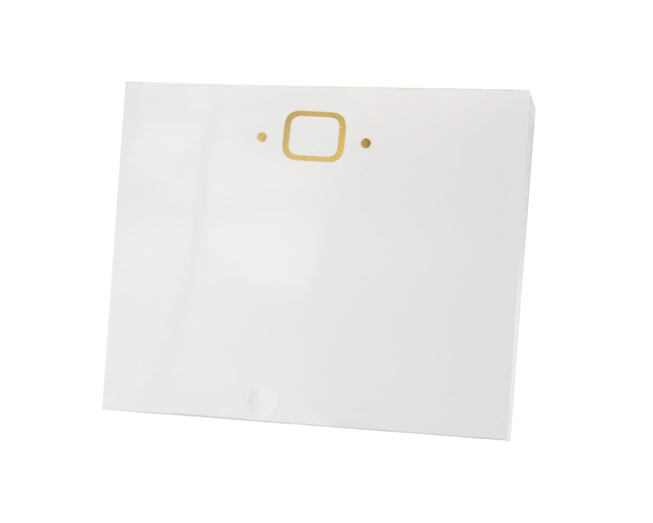 The Gold Initial Large Notepad by Black Ink features a plain white square panel made of heavyweight paper with three small gold-colored markings at the top, shown against a white background.