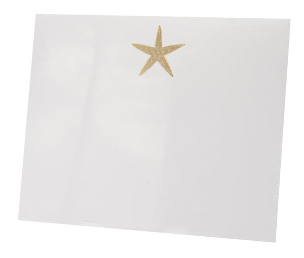 The Black Ink Large Notepad, Starfish offers luxurious quality note paper, measuring 8.5" x 7", with a single gold star sticker in the top center for a touch of elegance. It is perfectly designed to fit into your Lucite Notepad Holder, making it a sophisticated desk accessory.