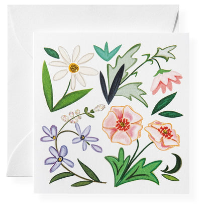 The Karen Adams "Beautiful You Gift Enclosures" is a square card with illustrated flowers and green leaves, paired with a white envelope—perfect for enclosure cards or to complement hand-glittered cards beautifully.