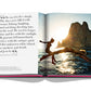 Open Ibiza Bohemia book displaying a page with a quote about simple living on the left and a photo of a person diving into the sea near Balearic cliffs on the right, by Assouline.