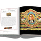 An open book reveals "The Impossible Collection of Cigars" by Assouline. The right page displays detailed cigar packaging illustrations by esteemed makers, while the left page features descriptive text and a small image highlighting their exceptional cigars.