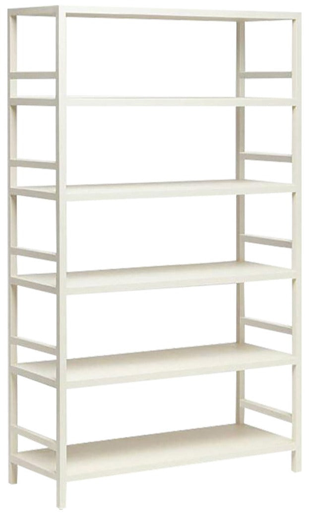 An elegant white Jake Bookcase, Standard with four spacious shelves for storage. (Made Goods)