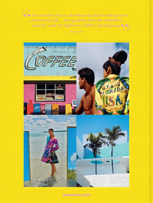 A yellow cover featuring a woman and a palm tree, embodying the essence of Miami life with its vibrant colors and tropical vibe - Assouline's Miami Beach.