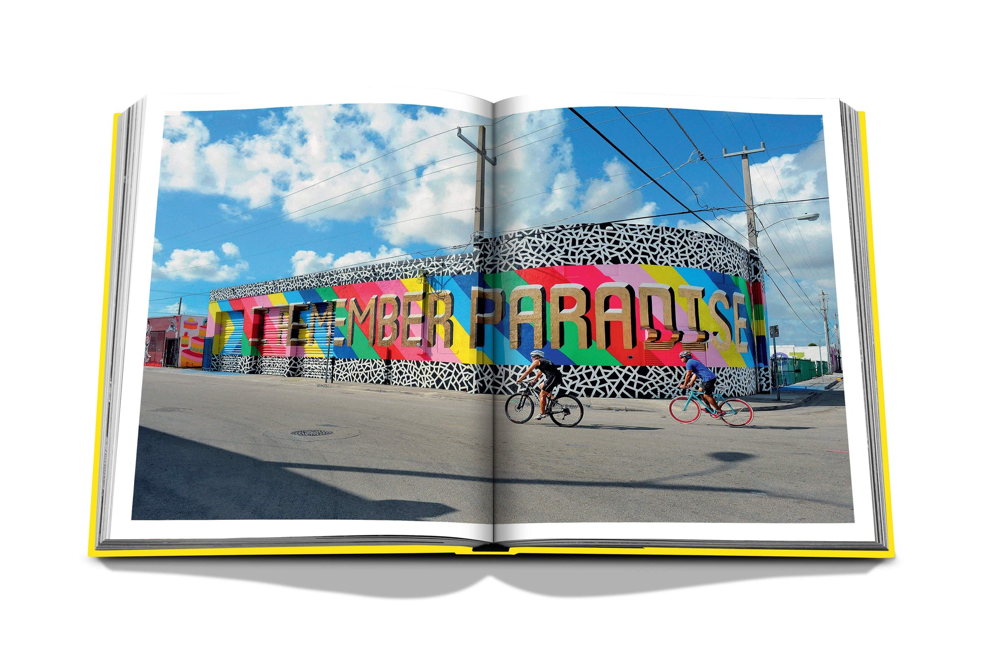 A Miami Beach book with a picture of a colorful mural on the cover capturing the essence of Miami life by Assouline.