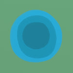 Modern 6170 by Ornis Gallery features a large blue circle with concentric shades of blue, inspired by Geometric Abstraction, centered on green. It’s presented in a Gallery Deep White frame with archival papers for museum-quality display.
