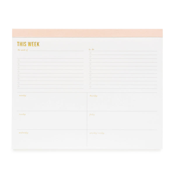Weekly planner notepad with sections for daily tasks and a to-do list, designed as a chic Sugar Paper - Large Weekly Pad, Pink for your desktop.