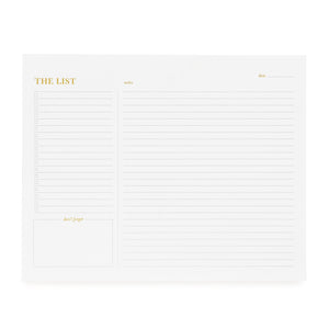 Sugar Paper’s “The List” White Pad features sections for your list, notes, “Don’t Forget,” and date, with lined spaces and checkboxes to keep your to-do’s organized.