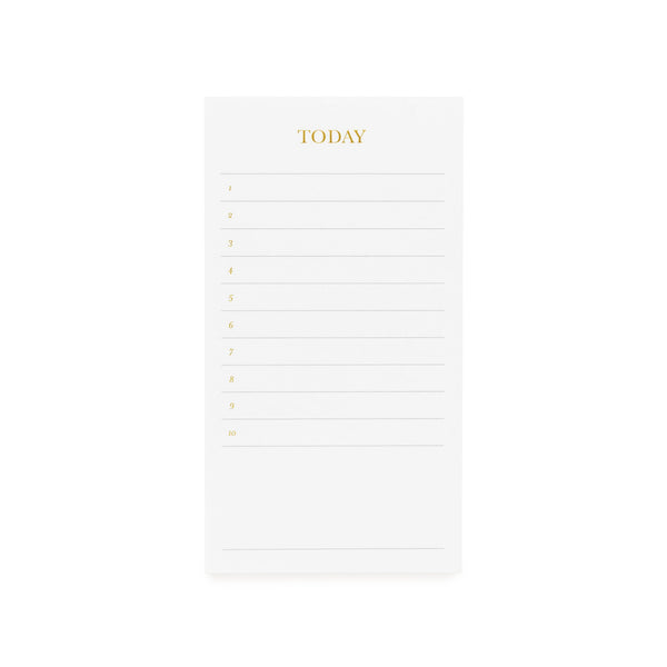 A Sugar Paper Today Pad, White with gold foil details and numbers from 1 to 10.