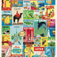 The Vintage Travel 1,000 Piece Puzzle by Cavallini Papers and Co features a collage of classic travel posters with "Bon Voyage!" in bold red at the top—an ideal decorative puzzle for travel enthusiasts.