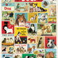 The Cavallini Papers and Co Dogs 1,000 Piece Puzzle features vintage dog illustrations, playful commands like "FETCH!" and "bark! bark!", plus phrases such as "All About Dogs" and "good dog!" inspired by the Cavallini archives.