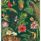 The Tropicale 1,000 Piece Puzzle by Cavallini Papers and Co features tropical animals and plants—from parrots and monkeys to hibiscus and palm leaves—illustrated on a dark green background, perfect for puzzle enthusiasts.