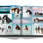 An open photo album displaying various pictures of horses and people at Polo Heritage tournaments at the beach by Assouline.