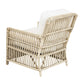 The PALECEK President's State Chair features a vintage design with delicate rattan accents, white cushions, an open weave pattern, and light wood finish, viewed from the rear.