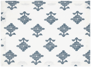 The Rubia Navy Placemats by Matouk feature white linen with a repeating geometric pattern of textured dark blue diamond shapes, evenly spaced for a refined, elegant look. Set of 4.