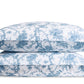 Two stacked pillows with a white background and blue floral pattern from the San Cristobal Bedding Collection, Sky by Matouk, crafted from Luca Egyptian cotton percale and OEKO-TEX® Standard 100 certified.