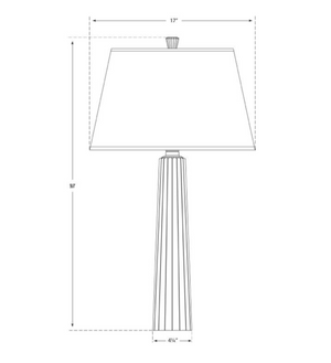 The Visual Comfort Fluted Spire Large Table Lamp features a pleated base in Plaster White and a Natural Paper rectangular shade. It's 58" tall with a 17" wide shade and a 4.5" wide base, compatible with E26 dimmer wattage for adjustable lighting.