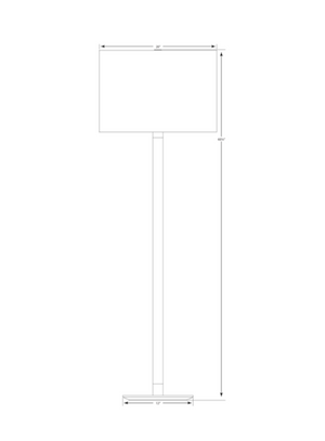 A drawing showing the overall dimensions of a Riga Floor Lamp by Visual Comfort with clear glass and polished nickel accents.