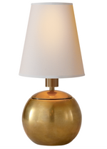 A Visual Comfort Terri Tiny Round Accent Lamp, Antique Brass.