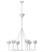 A Visual Comfort Alberto Large Single Tier Chandelier in Plaster White adorned with delicate white flowers, featuring a canopy.