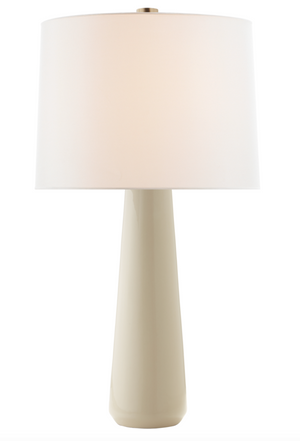 An Athens Large Table Lamp by Visual Comfort with a white shade.