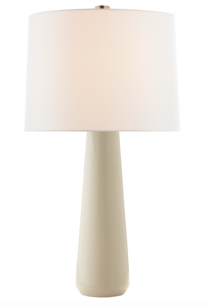 An Athens Large Table Lamp by Visual Comfort with a white shade.