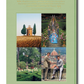 Four images in the "Tuscany Marvel" by Assouline capture the serene beauty of Chianti, Italy, showcasing a hilltop church, a floral path garden, statue-adorned landscapes, and two men gazing at a city crowned with a majestic dome.