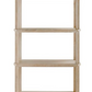 A tall wooden Bungalow5 Bertram Etagere bookshelf in Cerused Oak with five open shelves and a drawer at the bottom, featuring gold-finished feet.