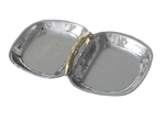The Beatriz Ball Garden Bamboo Double Dip Tray with Gold Handles features two hand-polished silver sections and a central gold handle, beautifully displayed against a solid black background.