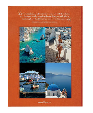 A collage of Assouline's Greek Islands and leisure, showcasing the natural beauty of the coastal topography, traditional boating culture, and iconic architecture.