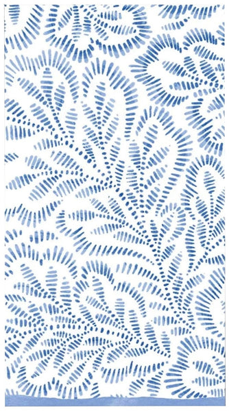 Caspari Block Print Leaves Blue, Guest Towel