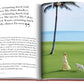 An open book with a woman walking a dog in a green field at an exclusive resort, featuring Palm Beach by Assouline.