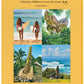 A collage with two surfers on a beach, a unique treehouse structure, a Balinese ceremonial tower, and an ocean view with waves in a tropical paradise. A quote by Elora Hardy is displayed at the top. Text at the bottom reads "Bali Mystique by Assouline".