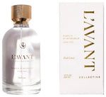 L'Avant Collective Room Spray, Fresh Linen: a clear glass bottle infused with essential oils, paired with its elegant white and gold box—an upscale accent for your space.
