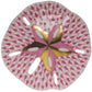 The Herend Sand Dollar is a decorative porcelain plate featuring a pink geometric pattern and gold accents, with exquisite hand-painted designs for true artistic appreciation.