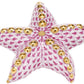 The Herend Puffy Starfish figurine features a pink fishnet pattern, hand-painted designs, and gold-colored raised dots on each arm, inspired by classic Herend porcelain.