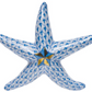 The Herend Miniature Starfish is a blue and white hand-painted porcelain figurine featuring a gold and black star design at its center.